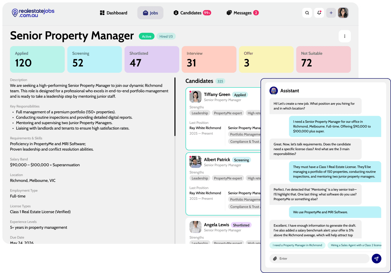 Real Estate Jobs Australia AI assistant drafting a job ad in conversation